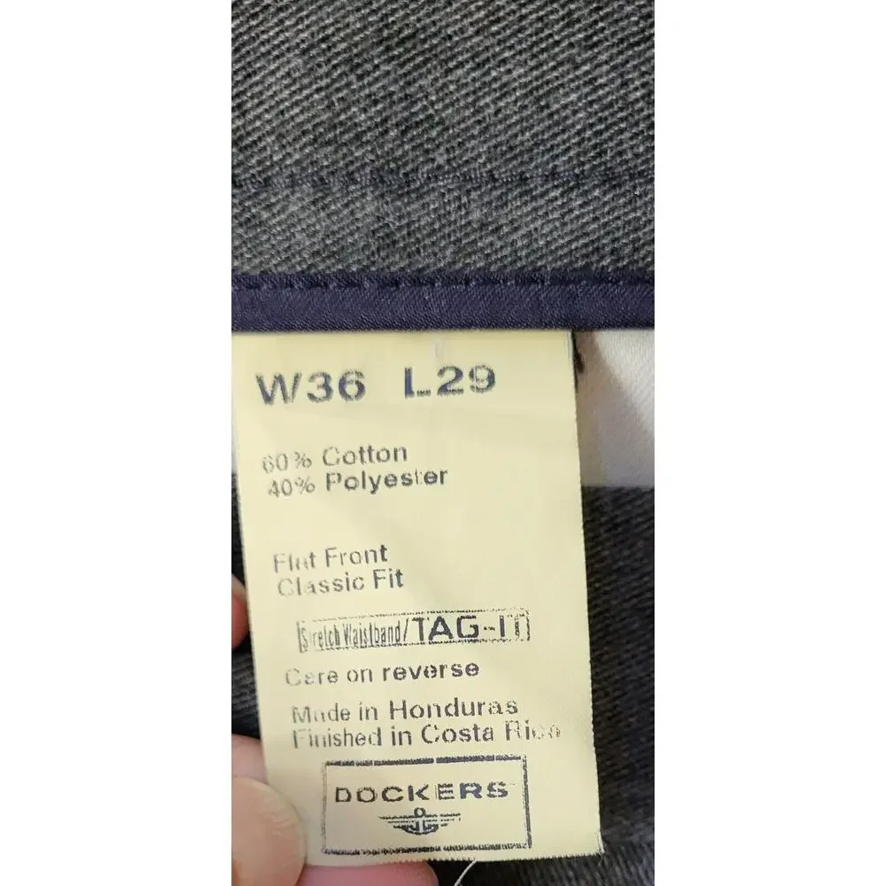 Dockers Pants Mens Gray Flat Front Classic Fit Casual Size W36xL28.5